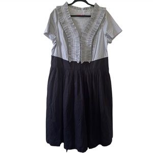 Eliza J Short sleeve, ruffled v-neck Fit and Flare Black Dress